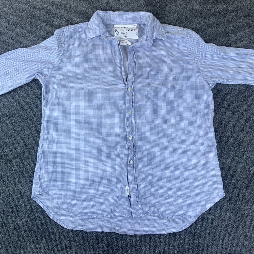 Frank & Eileen Eileen Blue Plaid Cotton Cashmere Button Up‎ Shirt Womens XS - Picture 2 of 11